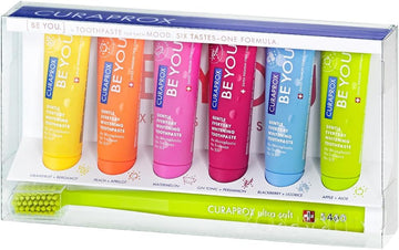 Curaprox Be You Six-Taste-Pack - Mini Travel Size Toothpaste And Toothbrush Kit