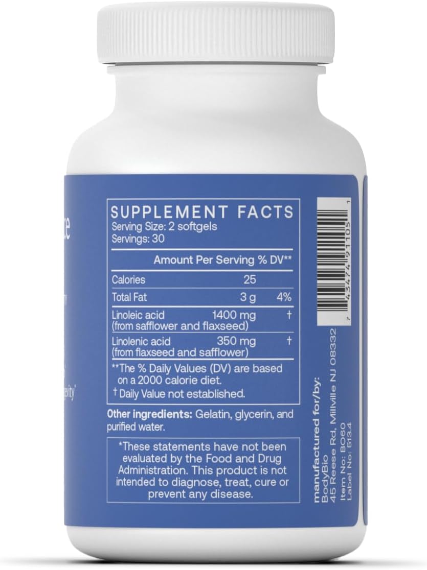 Bodybio Balance Oil - Vegan Omega 3 6 Supplement – Cold-Pressed Safflower & Flaxseed Oil – Supports Brain Function, Healthy Skin, And Mood : Health & Household