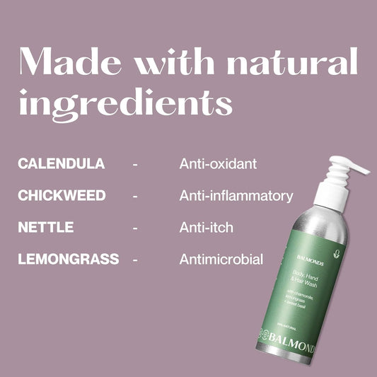 Balmonds Natural Body, Hand & Hair Wash 200 Ml - Gentle Natural Wash For Sensitive Skin Or Itchy Scalps - Free From Sulphates And Silicones