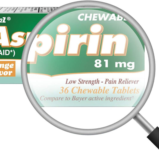 Healtha2ZĀ® Aspirin 81 Mg | Low Strength | Chewable Tablets | Pain Relief | Reduces Minor Aches Muscle Pain & Cramps | Fever Reducer | Orange Flavor | Reduces Headache (36 Counts (Pack Of 3))