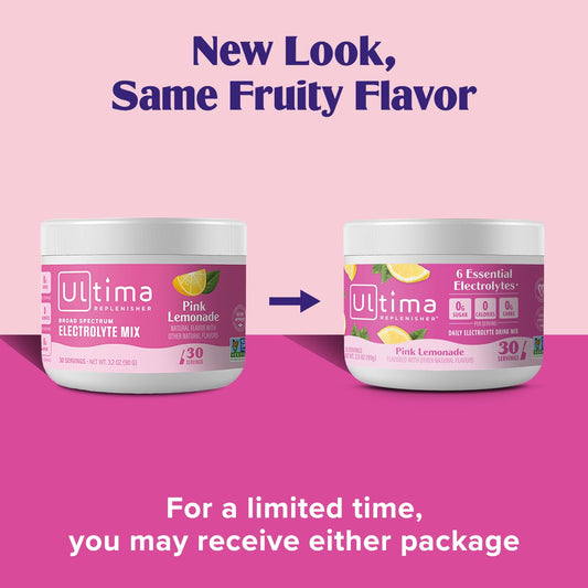 Ultima Replenisher Daily Electrolyte Drink Mix β Pink Lemonade, 30 Serving β Hydration Powder With 6 Key Electrolytes & Trace Minerals β Keto Friendly, Vegan, Non-Gmo & Sugar-Free Electrolyte Powder