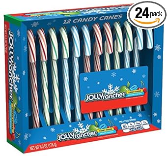 Jolly Rancher Holiday Candy Cane Assortment Pack (Cherry, Green Apple, Blue Raspberry), Stocking Stuffer, 6.3 Ounce (Pack Of 24)