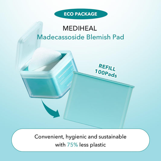 (Only Refill) Mediheal Madecassoside Blemish Pad (100 ) - Cotton Facial Toner Pads For Anti Blemish To Improved Uneven Skin Tone - Vegan Gauze