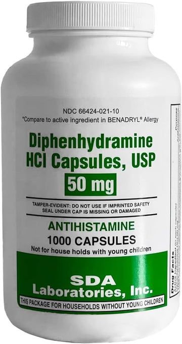 Sda Laboratories Diphenhydramine Hci Antihistamine 25 Mg Capsules For Multi-Symptom Allergy Relief, Sleep Support And Cold Symptoms, 100 Count (1 Bottle)