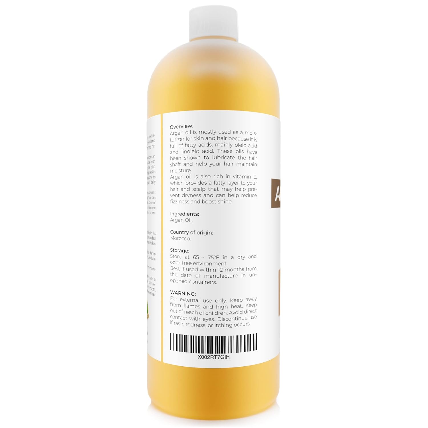 velona Argan Oil - 32 oz (With Pump) | 100% Pure and Natural | Morocco Oil | Stimulate Hair Growth, Skin, Body and Face Care | Nails Protector | Unrefined, Cold Pressed | Cap Kit : Beauty & Personal Care