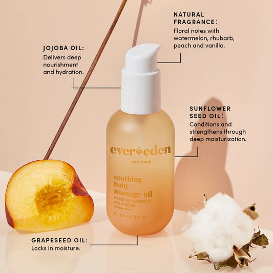 Evereden Soothing Baby Massage Oil: Cotton Dew 4 fl oz. | Non-toxic and Clean Baby Care | Plant-based and Organic Ingredients | All Natural Fragrance
