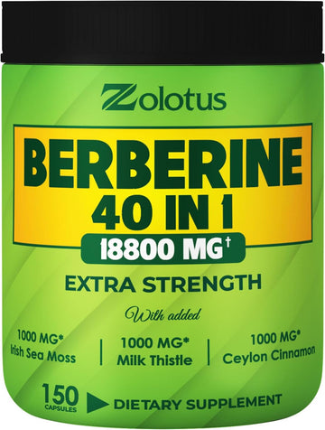 Zolotus 18800Mg Berberine Supplement 40 In 1, With Sea Moss, Cinnamon, Milk Thistle, Apple Cider Vinegar, Quercetin, Best Supplement For Digestion, Immune System & Heart Health