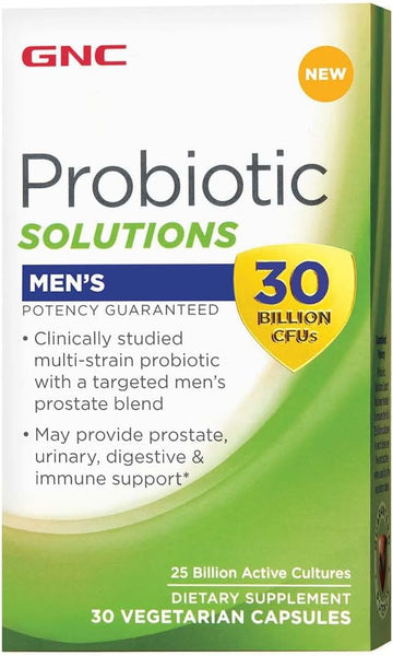 Gnc Probiotic Solutions Men’S Supplement, Provides Prostate, Urinary, Digestive And Immune Support, 30 Billion Cfus, 30 Vegetarian Capsules, 30 Servings