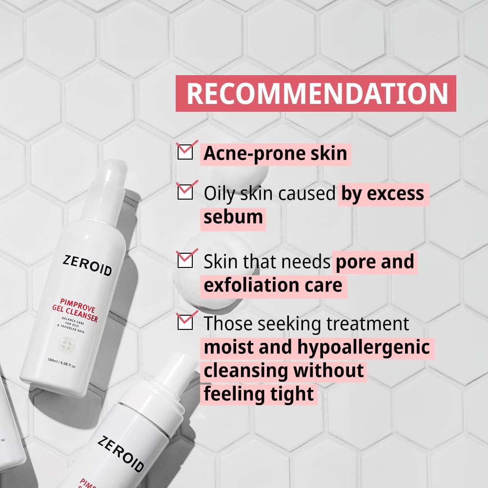 Zeroid | Pimprove Gel Cleanser | Gentle Face Cleanser | Face Wash For Sensitive Skin | Balanced Care For Oily & Troubled Skin | Acne-Prone Skincare | Korean Dermocosmetic | 6.08 Fl Oz (180Ml) : Beauty & Personal Care