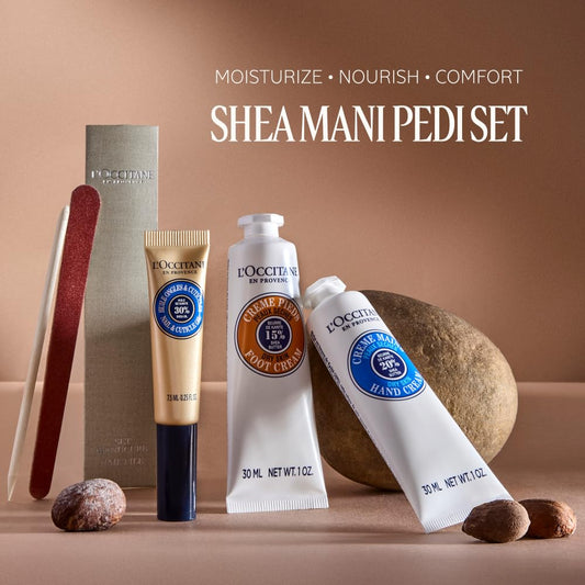 L'Occitane Shea Mani Pedi Set: Soften, Moisturize And Comfort Skin, Set Includes Shea Butter Hand Cream, Foot Cream, Nail & Cuticle Oil, Gift Set