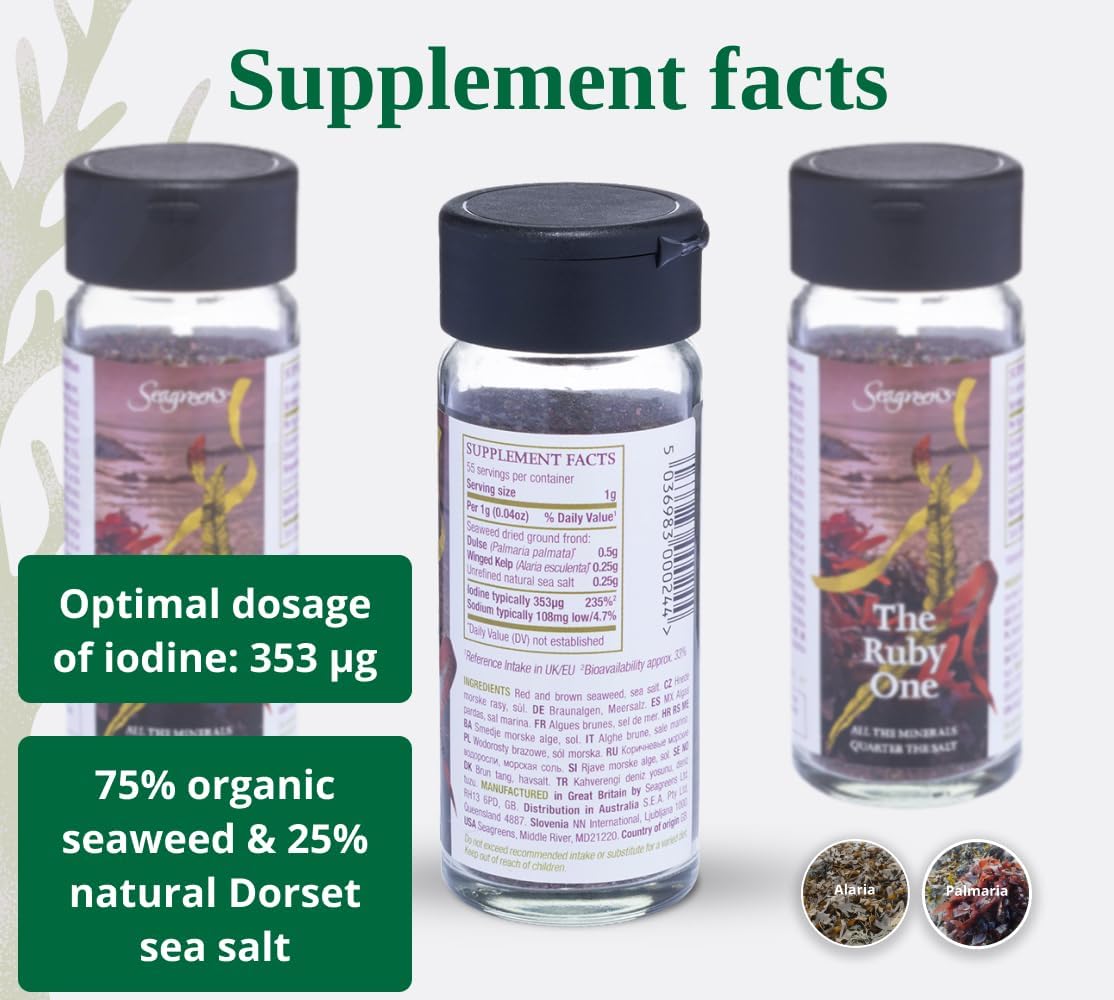 Seagreens Seaweed & Sea Salt, The Ruby One, 55g, 1-6 Months Supply, Table Salt Replacement with Umami Flavour : Amazon.co.uk: Grocery
