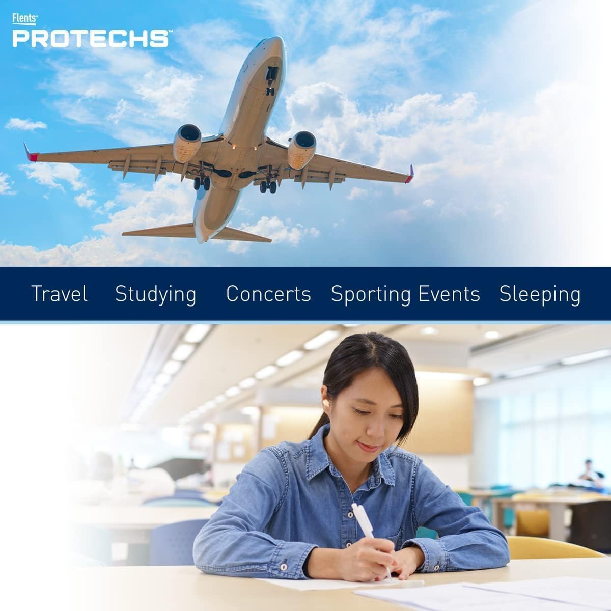 Flents Protechs Contoured For Comfort Foam Ear Plugs, Soft & Comfortable Hearing Protection For Work, Construction, Heavy Machinery, Studying, Travel & Sleep, Nrr 32, Easy To Use, Blue, 50 Pairs