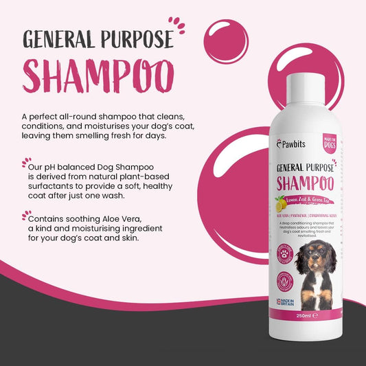 Pawbits Lemon Zest & Green Tea & Dog & Puppy Shampoo. Plant-Based Moisturising Natural Shampoo For Dogs | Vitamin Rich Infused With Aloe Vera | Alcohol Free Cruelty-Free Fragranced Pet Shampoo 250MlM0653