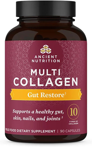 Ancient Nutrition Collagen Pills With Probiotics For Gut Health, Multi Collagen Capsules Gut Restore 90 Ct, Supports Gut, Joints, Hair & Nails, Gluten Free, Paleo And Keto Friendly