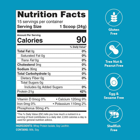 Whey Protein Powder | Chocolate Protein Powder | 21G 100% Whey Isolate Protein Powder | Low Carb And Lactose Free | Gluten Free Whey Protein Isolate | Certified Kosher | 15 Servings