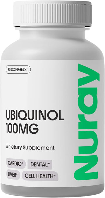 Nuray Ubiquinol 100Mg Softgels, Active Form Of Coq10 For Cardiovascular & Dental Health, Gluten-Free Immune Support, Enhances Liver Health, 30 Count