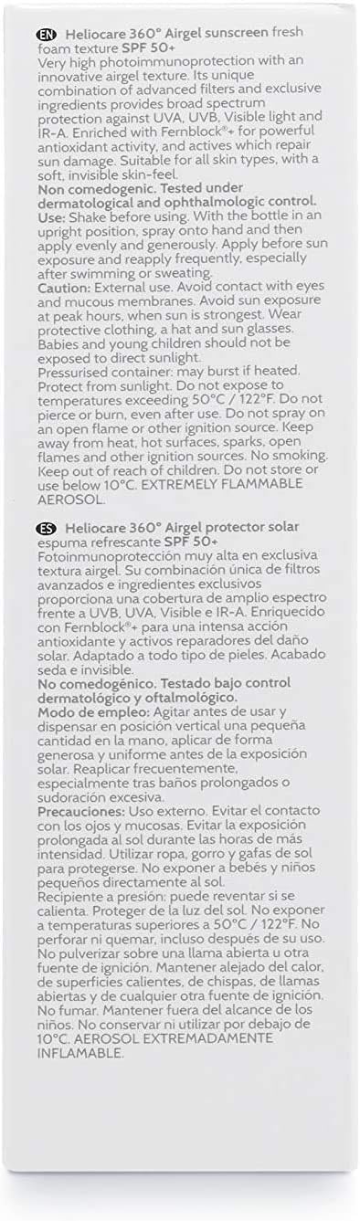 Heliocare 360 Airgel Spf50+ 60Ml | Mousse Sunscreen For Face & Neck | Uva Uvb Visible Light Infrared-A Anti-Ageing Sun Protection | Suits All Skin Types | Matte Finish | Supercharged With Antioxidants