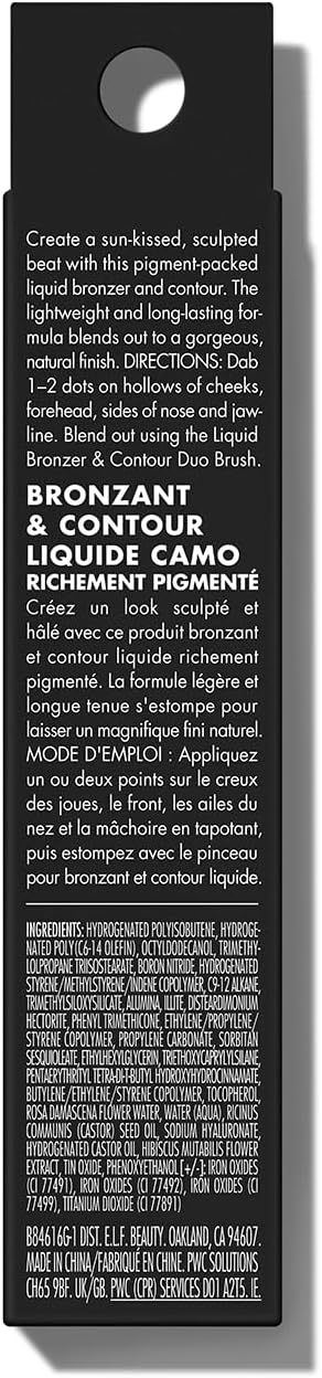 E.L.F. Camo Liquid Bronzer & Contour, Highly Pigmented, Natural-Looking Glowy Finish, Long-Lasting, Rounded Applicator, Vegan & Cruelty-Free, 8 Deep