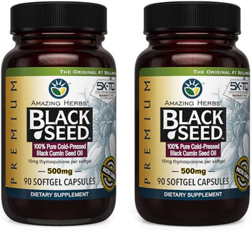 Amazing Herbs Premium Black Seed Oil Capsules - Gluten Free, Non GMO,