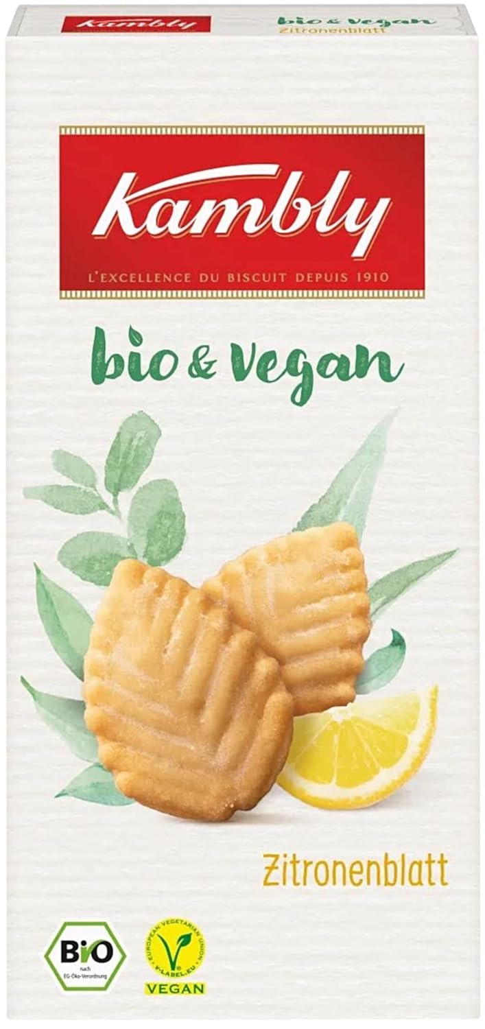 3X95G Cookies Lemon Leaf Bio & Vegan - Crispy Biscuits With Lemon Flavour - Pastry With Lemon 10.05 Oz / Kambly, Germany