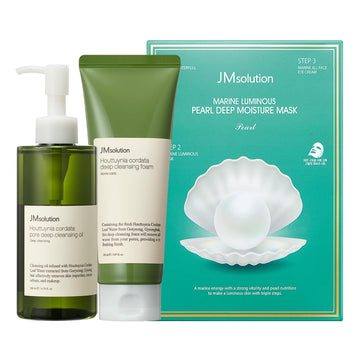 Jmsolution Skin Care Bundle- Heart Leaf Micro Cleansing Oil With Marine Luminous Pearl Mositure Mask