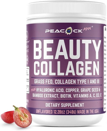 Beauty Collagen Peptides For Women 12.28 Oz β Hydrolyzed Collagen Peptides Type I & Iii Protein Powder With Hyaluronic Acid, Grass Fed Collagen, Biotin, Grape Seed Extract, Multivitamins
