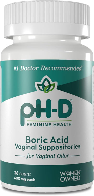 Ph-D Feminine Health - 600 Mg Boric Acid Suppositories - Woman Owned - For Vaginal Odor Use - 36 Count