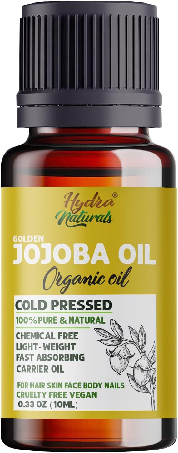 100% Pure Golden Jojoba Oil Organic Cold Pressed Unrefined Virgin Hexane Free For Face, Hair, Body, Skin Care, Cuticles, Massage Carrier Oil (Israel) (10Ml)
