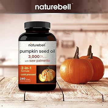 NatureBell Virgin Pumpkin Seed Oil 3,000mg Per Serving with Saw Palmetto, 240 Softgel Capsules | Cold Pressed – Rich in Omega 6 & 9 Essential Fatty Acids – Prostate & Bladder Supplements, Non-GMO : Health & Household