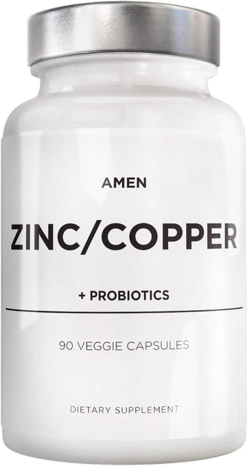 Amen Zinc & Copper Supplement + Probiotics, 3 Months Supply, One Per Day - 50 Mg Zinc Picolinate Vitamin Pills - Essential Minerals Supplements – 2 Billion Cfus Probiotic – Vegan, Non-Gmo, 90 Capsules
