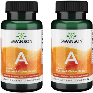 Swanson Vitamin A 10,000 Iu (3,000 Mcg Rae) Natural Nourishment For Bone, Skin Health, Vision Support & Immune System Function - High Absorption Vitamin A 250 Softgels (2 Pack)