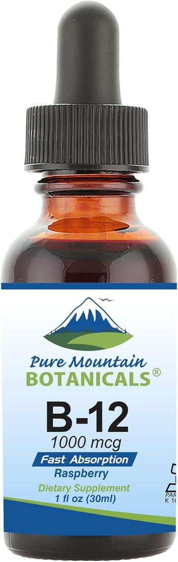 Pure Mountain Botanicals B12 Vitamin 1000 Mcg โ Kosher B12 Drops In 1Oz Bottle With Natural Berry Flavor