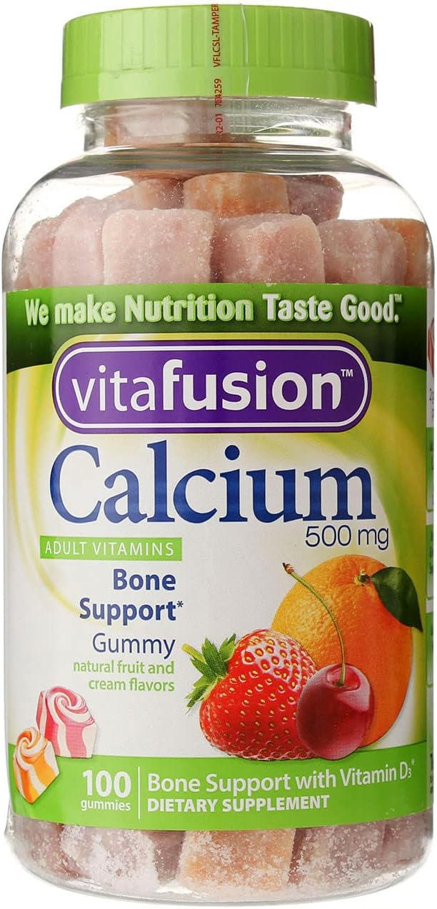 VitaFusion Calcium 500 mg Dietary Supplement Gummies Natural Fruit and Cream avors - 100 ct, Pack of 6