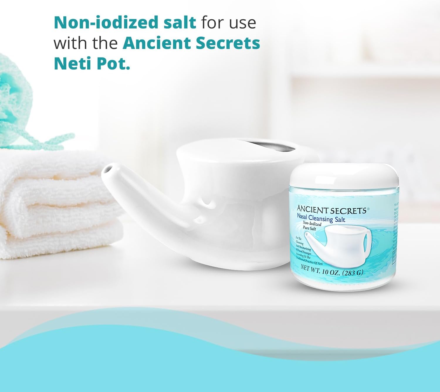 Ancient Secrets Nasal Cleansing Salt, Non-Iodized β Usp-Grade Sodium Chloride For Any Neti Pot, Sinus Irrigation System, 10 Oz + Single-Use Travel Pack