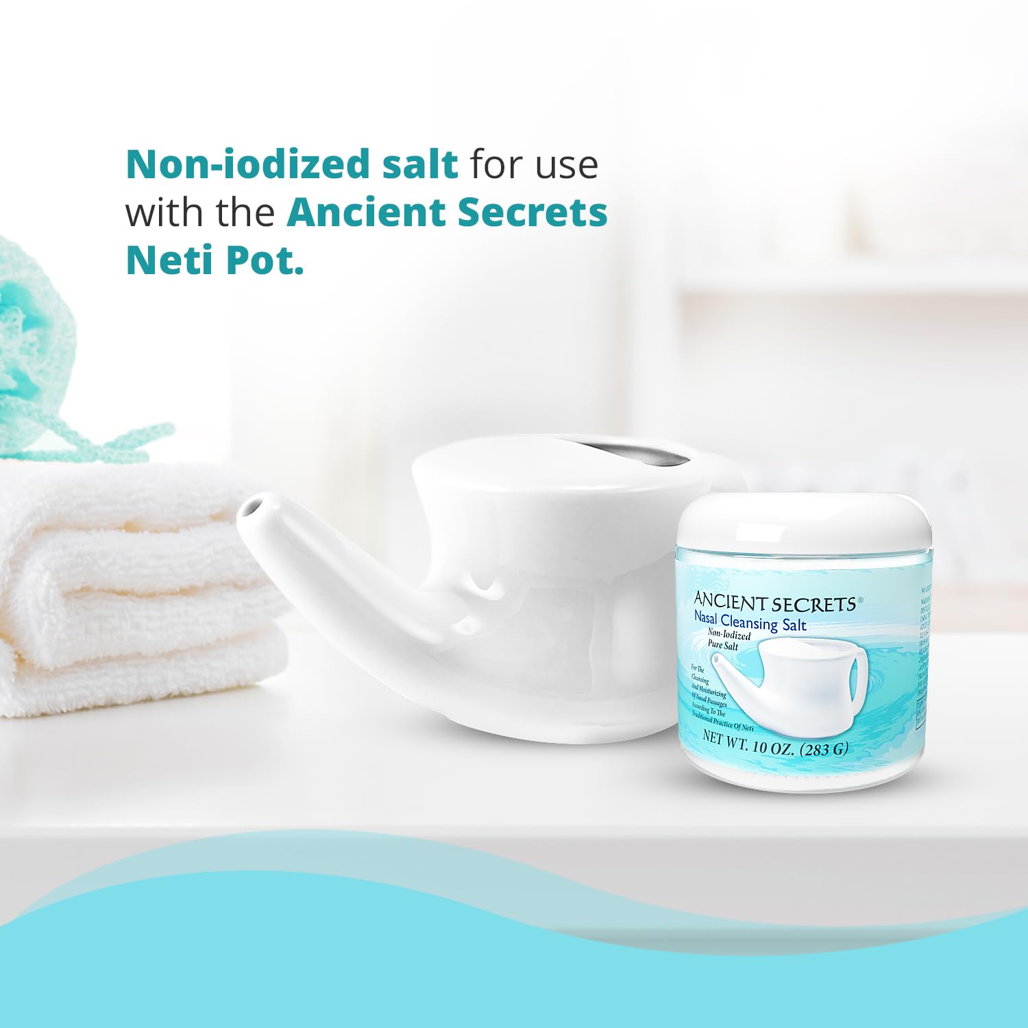 Ancient Secrets Nasal Cleansing Salt, Non-Iodized β Usp-Grade Sodium Chloride For Any Neti Pot, Sinus Irrigation System, 10 Oz + Single-Use Travel Pack