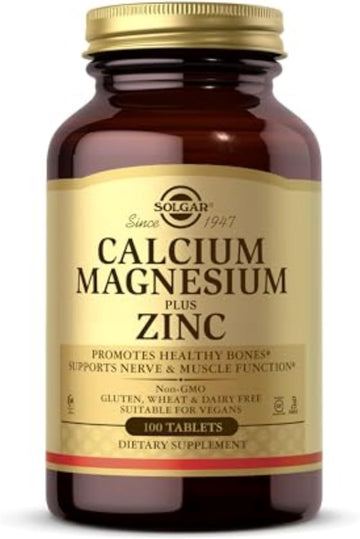 Solgar Calcium Magnesium Plus Zinc, 100 Tablets - Promotes Healthy Bones And Teeth - Supports Nerve & Muscle Function - Non Gmo, Vegan, Gluten Free, Dairy Free, Kosher, Halal - 33 Servings