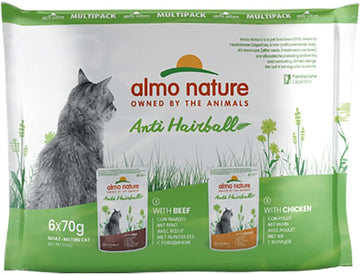 Almo Nature Functional Anti Hairball Multipack Complete Wet Cat Food -3 Pouches With Beef/3 Pouches With Chicken, (Pack Of 6 Pouches X70G)66559