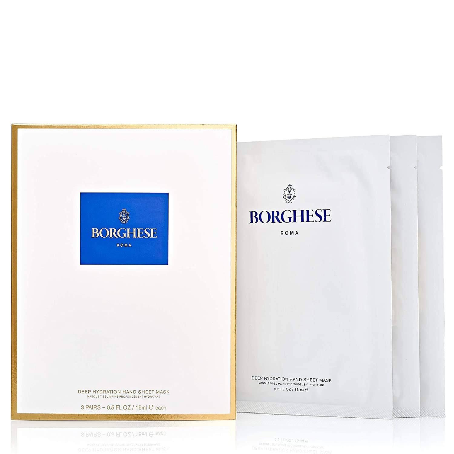 Borghese Deep Hydration Hand Sheet Masks (3 Pairs) - Hand Masks With Sodium Hyaluronate, Hydrolyzed Collagen, & Allantoin For Moisture & Anti-Aging
