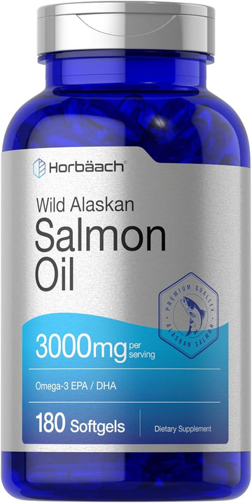 Horbäach Wild Alaskan Salmon Fish Oil | 180 Softgel Capsules | Gluten Free, Non-Gmo | High Potency | Excellent Source Of Omega-3 Fatty Acids Epa And Dha