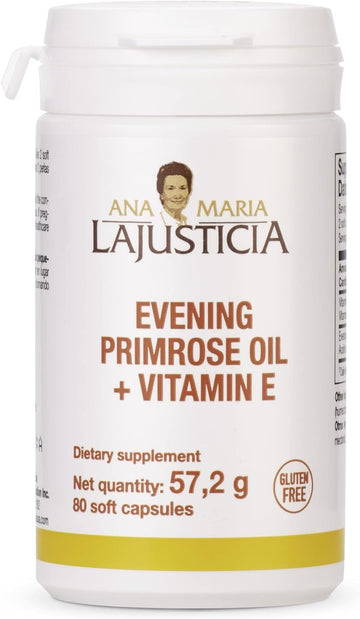 Ana Maria Lajusticia - Evening Primerose Oil + Vitamin E - 80 Soft Capsules Pack -1000Mg. Gluten Free, Lactose Free And Sugar Free. All Natural