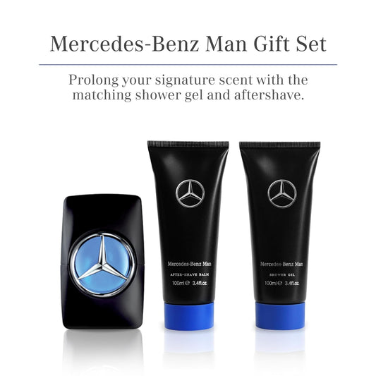 Mercedes-Benz Man - Men'S Curated Eau De Toilette And Shower Care Gift Set Collection - Eau De Toilette Spray, Shower Gel, And Aftershave - Shave Plus Cologne In Iconic Men'S Fragrance - 3 Pc