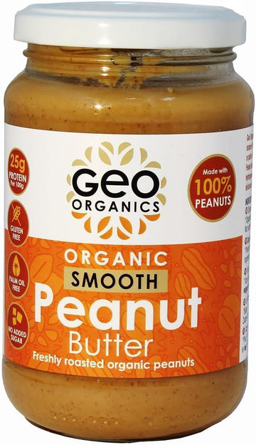Geo Organics Smooth Peanut Butter 350G Jar (6Pk) -Made With 100% Organic Roasted Peanuts -Natural, No Palm Oil, No Added Sugar, No Salt, Hi-Oleic Peanuts, High Protein, Gluten Free, Vegan, Dairy Free