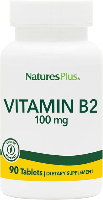 Natures Plus Vitamin B2 (Riboflavin) - 100 Mg, 90 Vegetarian Tablets - Natural Energy & Metabolism Booster, Promotes Overall Health - Gluten-Free - 90 Servings