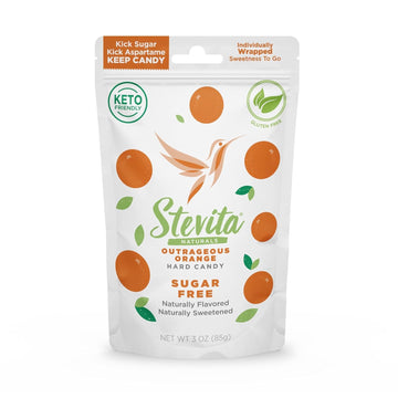 Stevita Hard Candy, Outrageous Orange - 25 Individually Wrapped Pieces - Sugar & Aspartame Free - Naturally Flavored & Sweetened - Non-Gmo, Gluten Free, Keto Friendly
