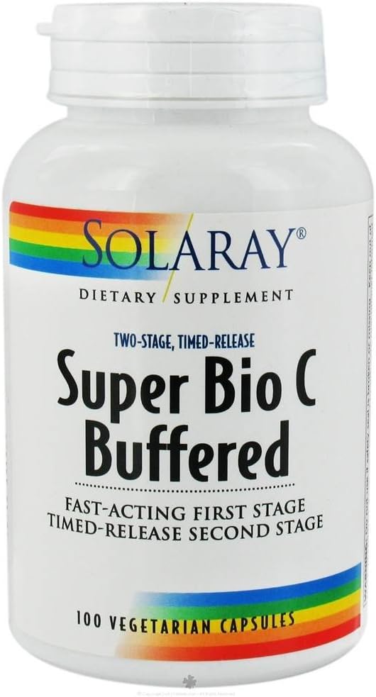 Solaray Super Bio Vitamin C 1000Mg, Buffered, Time Release Capsules With Bioflavonoids, Two-Stage For High Absorption & All Day Immune Support, Vegan, 60 Day Guarantee, 50 Servings, 100 Vegcaps