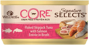 Wellness Core Signature Selects, Wet Cat Food, Cat Food Wet In Sauce, Grain Free Cat Food, High Meat Content, Flaked Skipjack Tuna & Salmon, 24 X 79 G10634