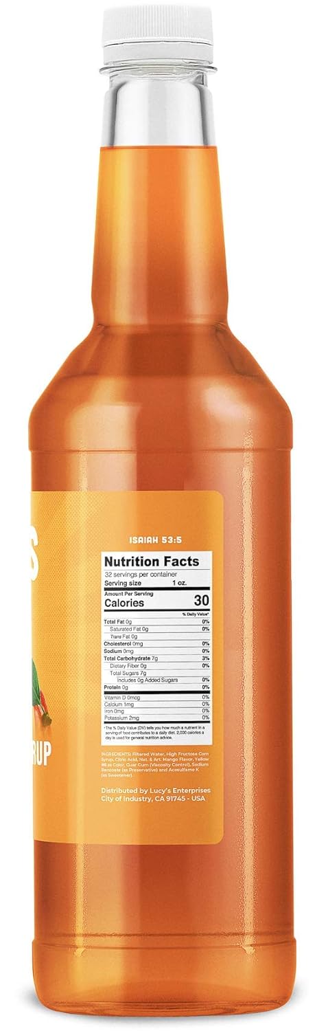 Lucy'S Family Owned - Shaved Ice Snow Cone Syrup - Mango - 32 Oz Syrup Bottle