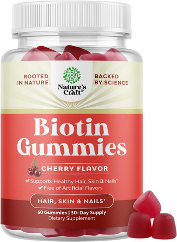 Natural Biotin Gummies For Hair Growth - Biotin Vitamins Hair Skin And Nails Gummies For Women And Men - Biotin Hair Growth Vitamins For Women With Pantothenic Acid And Biotin Hair Gummies