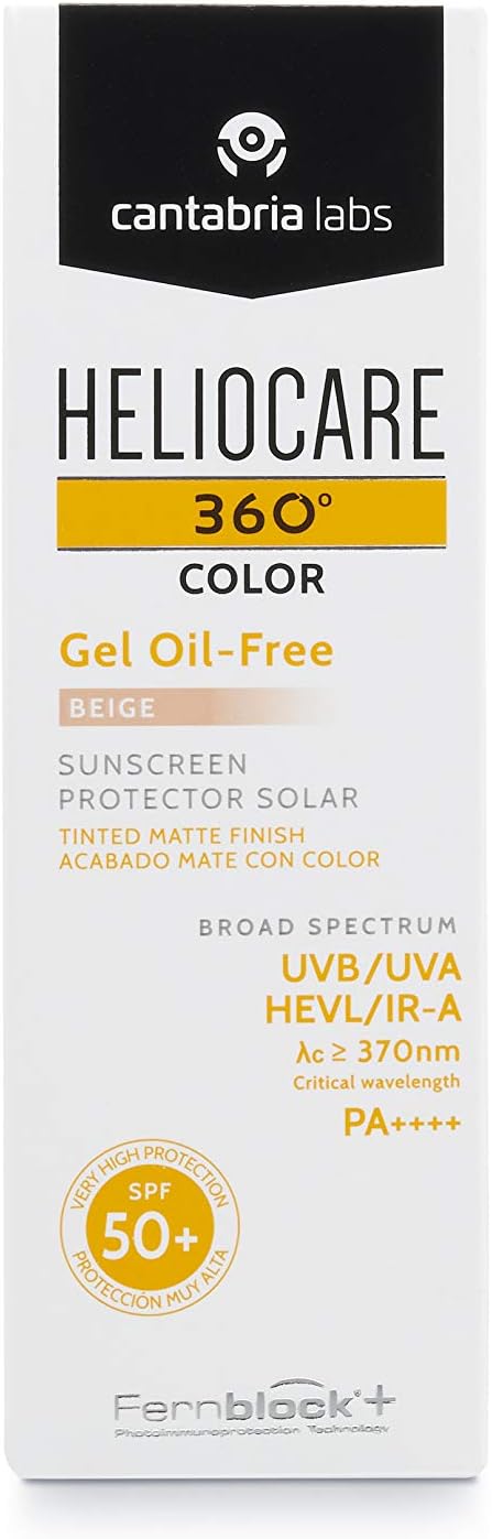 Heliocare 360 Color Gel Oil-Free Beige Spf 50 50Ml / Gel Sunscreen For Face/Daily Uva Uvb Visible Light Infrared-A Anti-Ageing Sun Protection/Matte Foundation Coverage