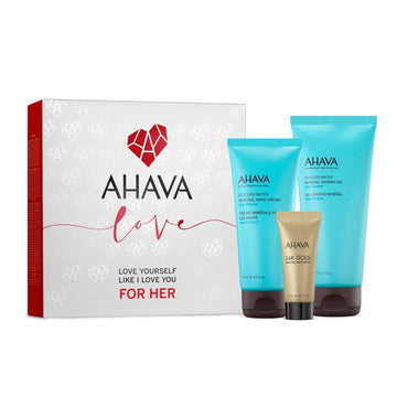 Ahava Kit For Her, Includes Sea-Kissed Mineral Hand Cream, Sea-Kissed Shower Gel, And 24K Gold Mineral Mud Mask